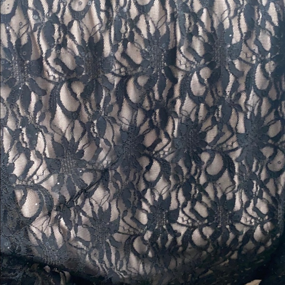 Sexy Black Lace Long Sleeve Dress w/ Nude Underlay - Picture 3 of 5